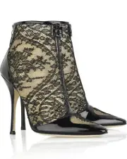 New $1450 Roberto Cavalli Black Lace Patent Leather Ankle Boots It. 38 - US 8