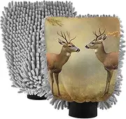 XYMZR Deers Autumn Forest Absorbent Microfiber Car Wash Mitt, Funny Cute Anime Scratch Free for Cars Cleaning, Home Cleaning Mitts, 2 Pack, 10.24” L x 7.09” W