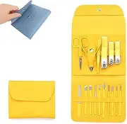 Good-Looking Foldable Stainless Steel Nail Clipper Set, 16PCS Personal Nail Care Beauty Tool with PU Leather Folding Bag, Manicure Sets Pedicure Kits Nail Clippers (Yellow)
