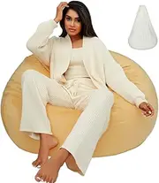 Beanbag Cover with Liner Only Removable 3ft (No Filler) Ultra Soft Velvety Luxurious Stretch Microfiber Suede Beanbag Chair Cover 3ft for Adults Indoor Pear Style Large - Peach Fuzz
