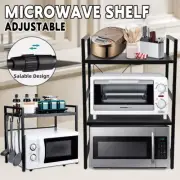 2/3 Tiers Microwave Shelf Kitchen Organiser Oven Rack Storage Metal Cabinet Hook