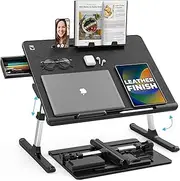 Cooper DeskPRO XL 23.6" Ergonomic Adjustable Laptop Bed Desk, Laptop Bed Table | Tray for Eating, Computer, Writing, Floor, Couch | Large Lap Desk for Adults | Leather, Drawer, Book Stand (Black)