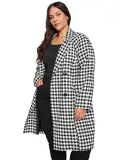 AUTOGRAPH - Plus Size Womens Coat Winter - White - Autograph Longline Check Coat