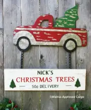 POTTERY BARN WOODY CAR CHRISTMAS SIGN -NIB- HANG WITH HANDSOME NOEL NOSTALGIA!