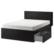 BRIMNES bed frame w storage and headboard, black, Queen
