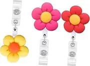 Angoily 3Pcs Flower Shaped Retractable Badge Holders Multi Function Id Card Clips for Nurses Doctors Students Practical Material Convenient Access