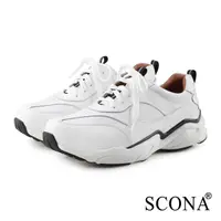 在飛比找Yahoo奇摩購物中心優惠-SCONA 蘇格南 全真皮 輕彈力舒適綁帶休閒鞋 白色 12