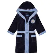 Manchester City FC Manchester City Boys Dressing Gown Robe Hooded Fleece Kids OFFICIAL Football Navy Blue 11-12 Years