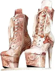 [denova's] Women's Very High Heel Lace Up Big Size Platform Pole Dance Ankle Boot with Zipper