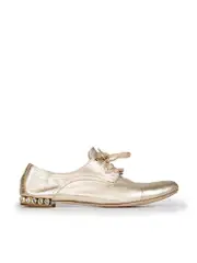 Gold Metallic Leather Lace Up Oxfords