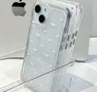 Cute clear iphone 13/14/15 pro and pro max phone case with white ribbon