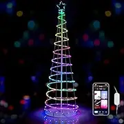 Costway 1.83M Spiral Christmas Tree W/ 135 LED Lights, 10 Lighting Modes, Bluetooth APP Control, Collapsible LED Xmas Tree, Indoor & Outdoor Christmas Decoration for Party, Yard, Porch, Home
