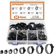 ISPINNER 80pcs 8 Sizes Stainless Steel Adjustable 6-51mm Range Worm Gear Hose Clamps Assortment Kit (Black)