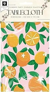 Summer Party Tablecloth | 132 x 178cm | Hawaiian Leaves Flamingos Lemons Patterns Tableware | Wipeable Durable Rectangular PVC Table Cover | Summer Beach Outdoor Parties BBQs Picnics (Design D)