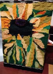 Handwoven-Soft Black-Eyed Susan Wool, Silk&Beaded 17x26"Tapestry Hangers &Framed