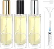 3 Pcs Glass Perfume Spray Bottle 30ml, Empty Glass Perfume Atomiser, Small Clear Portable Perfume Refill Bottles for Travel, Holiday, Gifts (Gold, Silver and Black Caps)
