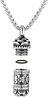[Generic] Tibetan Buddhism Meditation Stainless Steel Pendant Commemorative Cremation Ashes Pill Cylinder Container Necklace 22+2 Inch Chain