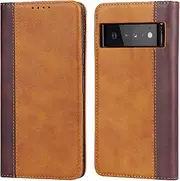 [SunYoo] for Google Pixel 6 Wallet Case with Card Holders for Women Men Portefeuille Pour Pixel6 Coque étui Pour Femmes Homme Leather Bag Magnetic Book Flip Cover for Google Pixel 6 Yellow Brown