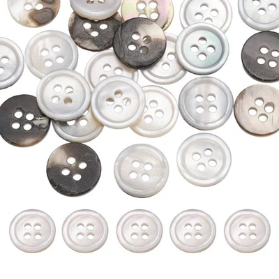 16Pcs Natural Shell Buttons,10mm 4 Holes Pearl Button,Silver White