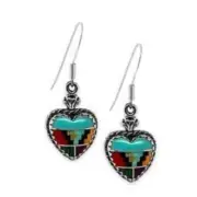 New Southwest Style Heart Earrings. Sterling Silver. Turquoise. French Hook