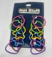 Hot Stuff Six Pairs 1980’s Florescent Hoop Earrings Hearts Stars Hypoallergenic
