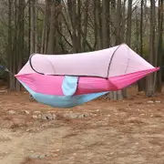 GGP Pink Outdoor Camping Hammock With Mosquito Net, Anti Tip Nylon Fabric, Single/Double Person Quick Setup Hammock