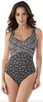 Miraclesuit L115418 Black Tummy Control One Piece Swimsuit Women's Plus Size 16