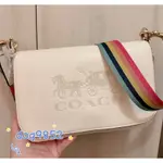 COACH馬車大LOGO 彩虹背帶郵差包 白色