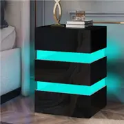 ALFORDSON Bedside Table RGB LED Nightstand 2/3 Drawers Side Table Storage LED Annot - 3 Drawers(Black)