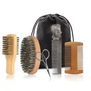 Beard Brush and Comb Set with Mustache Scissors Grooming Kit, Natural Boar Br...