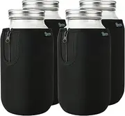 Beautyflier Wide Mouth Mason Jars 64oz Sleeve, Large Mason Jar 64 Ounce Insulators, Wide Mouth Half Gallon Mason Jars Sprouting Jars Blackout Sleeve, Sleeve Only (Black,4PCS)