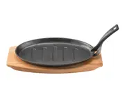 Pyrolux PYROCAST 27cm x 18cm Oval Sizzle Plate with Maple Tray