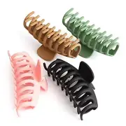 Hair Claw Clips, Large 4 Count (Pack of 1) Black, Green, Dark Pink,Burlywood