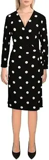 [Anne Klein] Womens Nomad Polka Dot Knee Wrap Dress B/W M