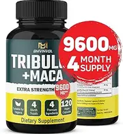 Tribulus Terrestris + Maca, 9600mg Per Capsule, 4 Month Supply with Ashwagndha Root, Panax Ginseng