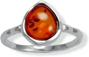 [JewelryWeb] 925 Sterling Silver Pear Baltic Amber Ring an 8.8mm X 7.9mm Shape Band Slightly Hammered Texture Size Jewelry for Women - Ring Size Options: 5 6 7 8 9