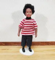 Dollhouse Modern Boy Black Brown Doll Male Brother Porcelain Poseable 1:12 Scale