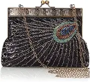 [BABEYOND] 1920s Flapper Peacock Clutch Gatsby Sequined Evening Handbag Beaded Bag