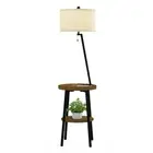 2 Shelf End Table Floor Lamp with Table Light USB Charging Port Bed Side Decor