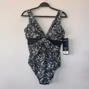 NWT Miraclesuit Twist Of Fate One Piece Swimsuit Tummy Control Black Size 14