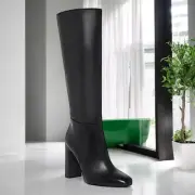 Steve Madden Ally Women's Black Block Heel Leather Knee High Boots Size 11 NIB