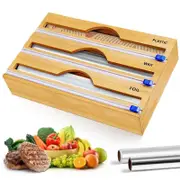 3 Sections Bamboo Food Wrap Holder Foil Cling Film Cutter Cling Film Foil & Food Wraps