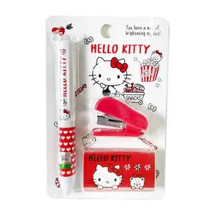 【三麗鷗正版授權】 Hello Kitty 凱蒂貓 雙色筆+超迷你釘書機卡裝 雙色筆 釘書機 辦公小物