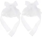 [LIFKOME] 1 Pair Ruffled Lace Wrist Cuffs Chiffon Hand Sleeves White Fingerless Gloves with Bowknot Lolita Dress Accessories for Wedding Cosplay Party