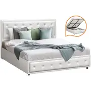 Oikiture Bed Frame Queen Double King Single Size Gas Lift Base W/ Storage White