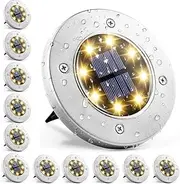 Solar Ground Lights, Waterproof Solar Garden Lights, Upgraded Outdoor Garden Waterproof Bright in-Ground Lighting, Landscape Lights for Courtyard,Yard,Lawn,Patio,Walkway,Pool (Warm White, 12 Pack)