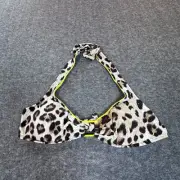 Vince Camuto Bikini Top Womens Medium Leopard Print Halter Summer Beach Swim NWT
