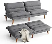 LINSY Futon Sofa Bed Corduroy Futon Couch with Adjustable Backrest Comfy Loveseat Convertible Folding Sleeper Sofa Couches for Small Spaces Living Room Apartment Office, Dark Grey
