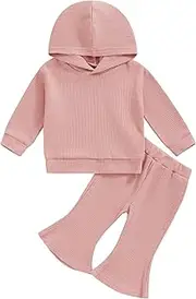 [Bowanadacles] Toddler Baby Girl Fall Winter Outfit Clothes Hooded Sweatshirt Hoodie Flared Pants Matching Set Suit