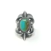 Kevin Yazzie Navajo Sterling Silver Ring Royal Tufa Design Rare Hubei Turquoise